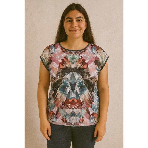 Ted Baker Crystal Kaleidoscope Lion Print Top Size 0 Designer Statement Piece - Picture 1 of 7